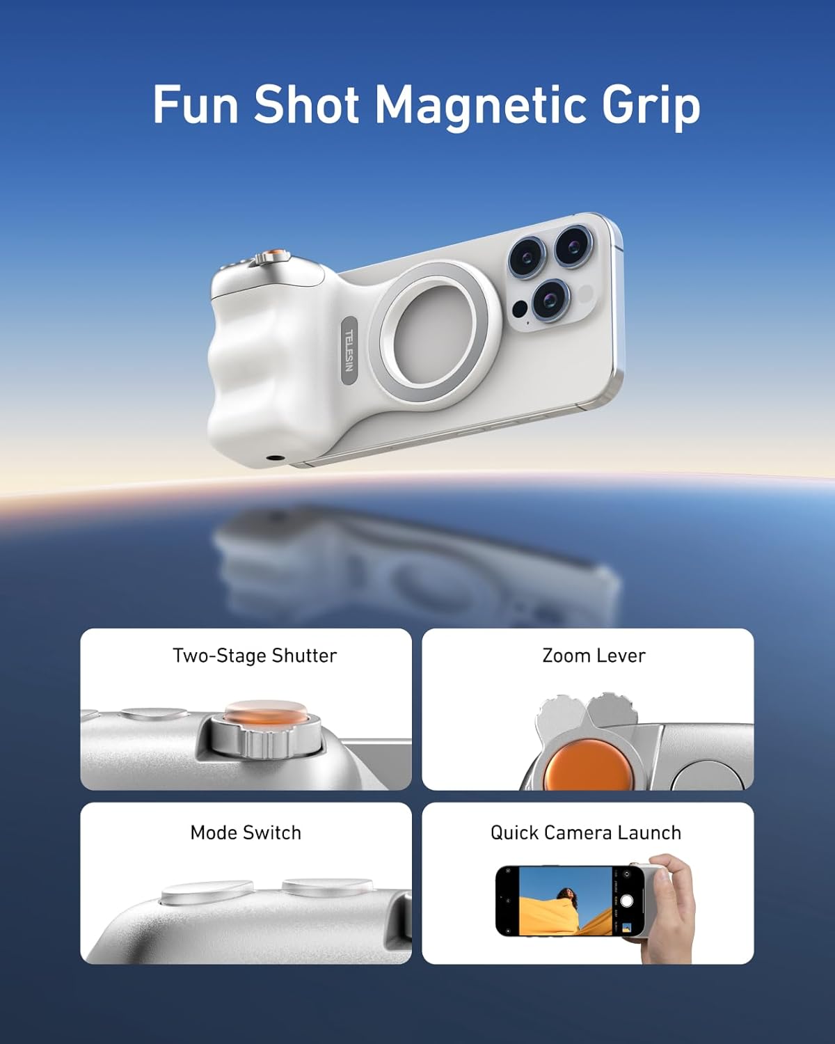 Telesin Fun Shot V2 Magnetic Grip for Mobile Phone | DSLR Camera Style Shutter Grip