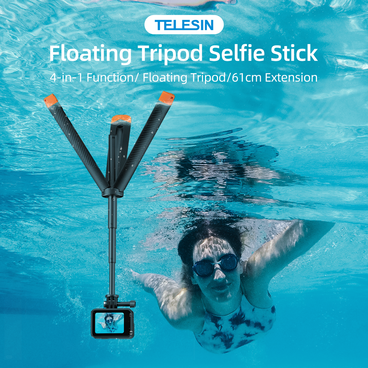 Telesin Floating Hand Grip Tripod Waterproof Extendable Selfie Stick