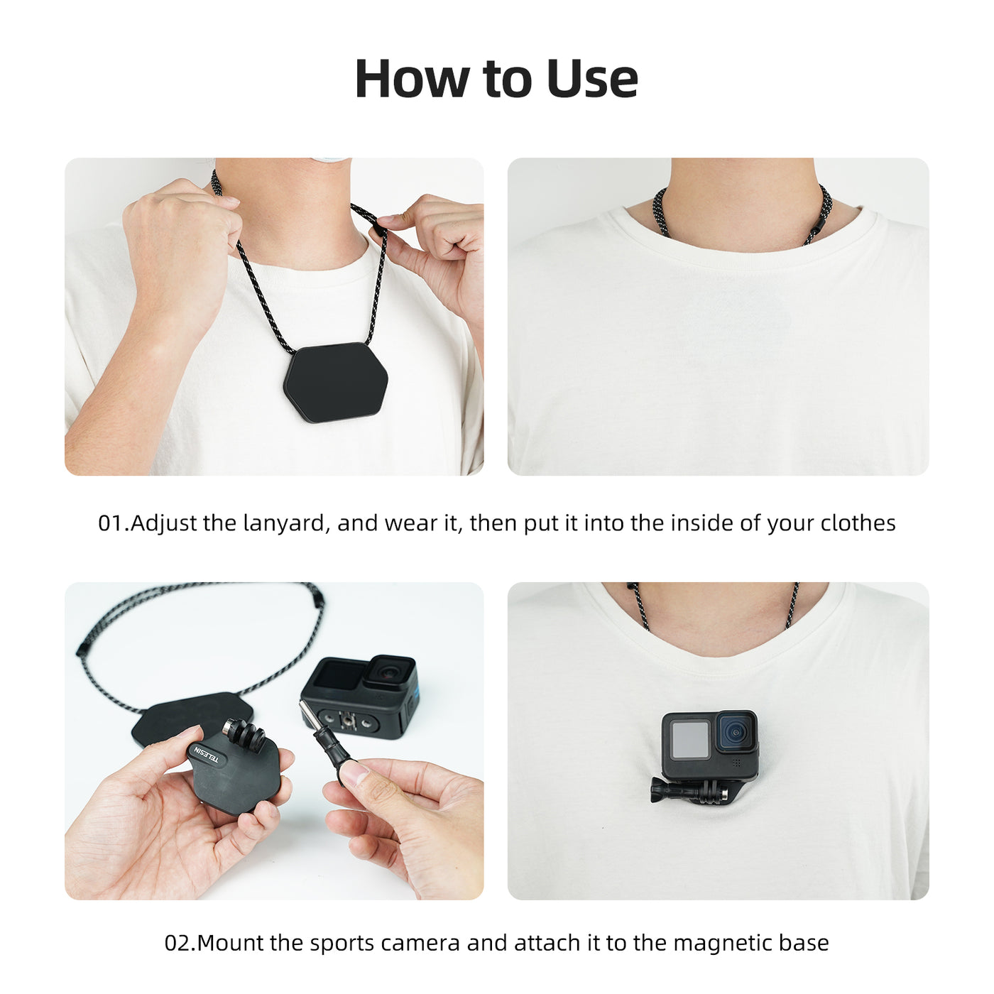 TELESIN Magnetic Action Camera Mount, Chest Neck Snap Mount Halter Set Compatible with GoPro, Insta360, DJI Osmo Action