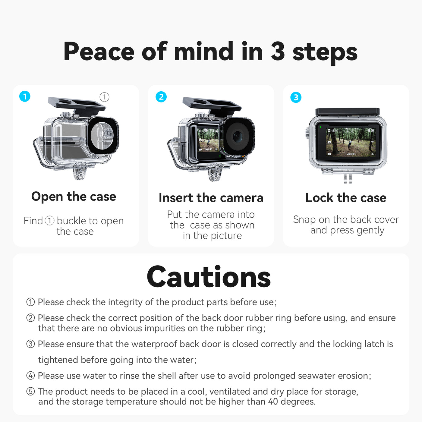 TELESIN 45 Meter Depth Waterproof Case for DJI Osmo Action 3 Action 4 Dive Housing