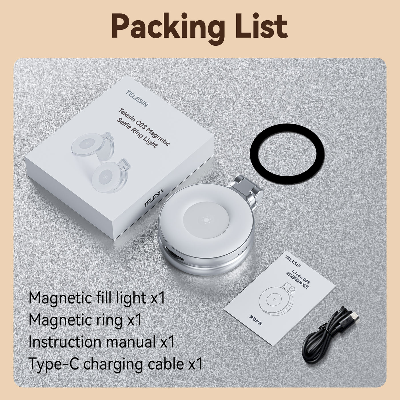 TELESIN Magnetic Selfie Ring Light Compatible with iPhone Magsafe | LED Phone Selfie Fill Light with Mirror and Sticky Ring