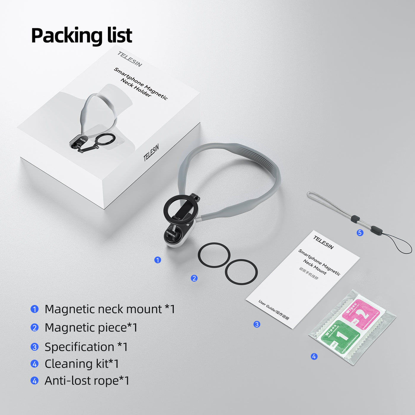 TELESIN Mobile Phone Magnetic Neck POV Mount | MagSafe Compatible Cell Phone Neck Holder Vlog Selfie Mount Hand Free Chest Stand for iPhone 16 15 14 13 12 Series Android Phones