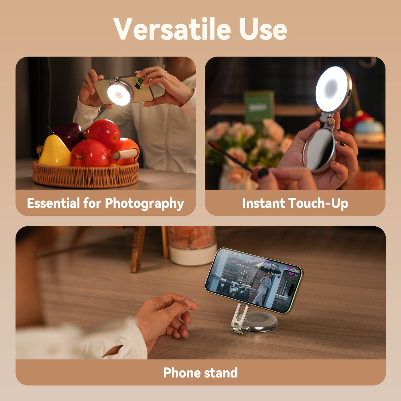 TELESIN Magnetic Selfie Ring Light Compatible with iPhone Magsafe | LED Phone Selfie Fill Light with Mirror and Sticky Ring