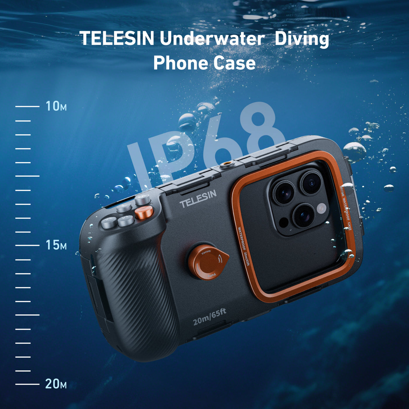 TELESIN Underwater Mobile Phone Waterproof Dive Case | 20 Meter Depth Diving Snorkeling Universal Dive Housing Handle Grip for iPhone, Samsung and Most Smartphones