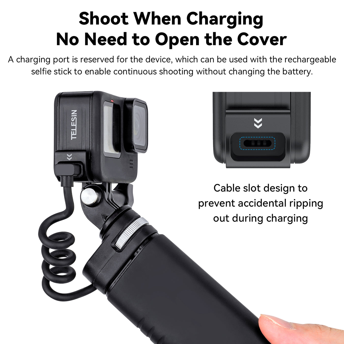 TELESIN Plastic Rechargeable Side Cover Rainproof Snowproof for GoPro Hero 12 Hero 11 Hero 10 Hero 9 Black