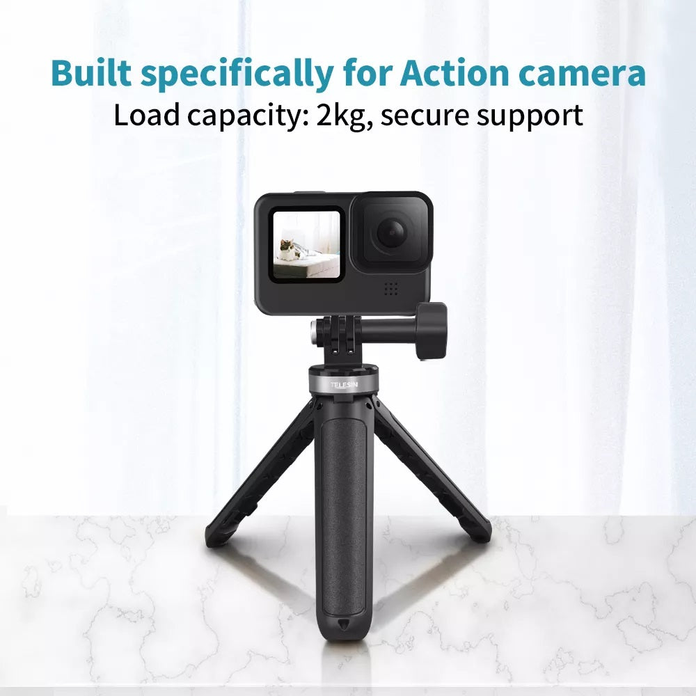 TELESIN Mini Desktop Selfie Stick Tripod for Action Camera, Compact Size Extendable Portable Length Adjustable GoPro DJI Action 2 Osmo Action Insta360 Sports Camera Tripod Stand