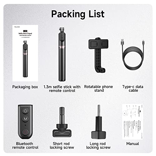 Telesin 1.3m Wireless Remote Control Selfie Stick for GoPro HERO12/11/10/9
