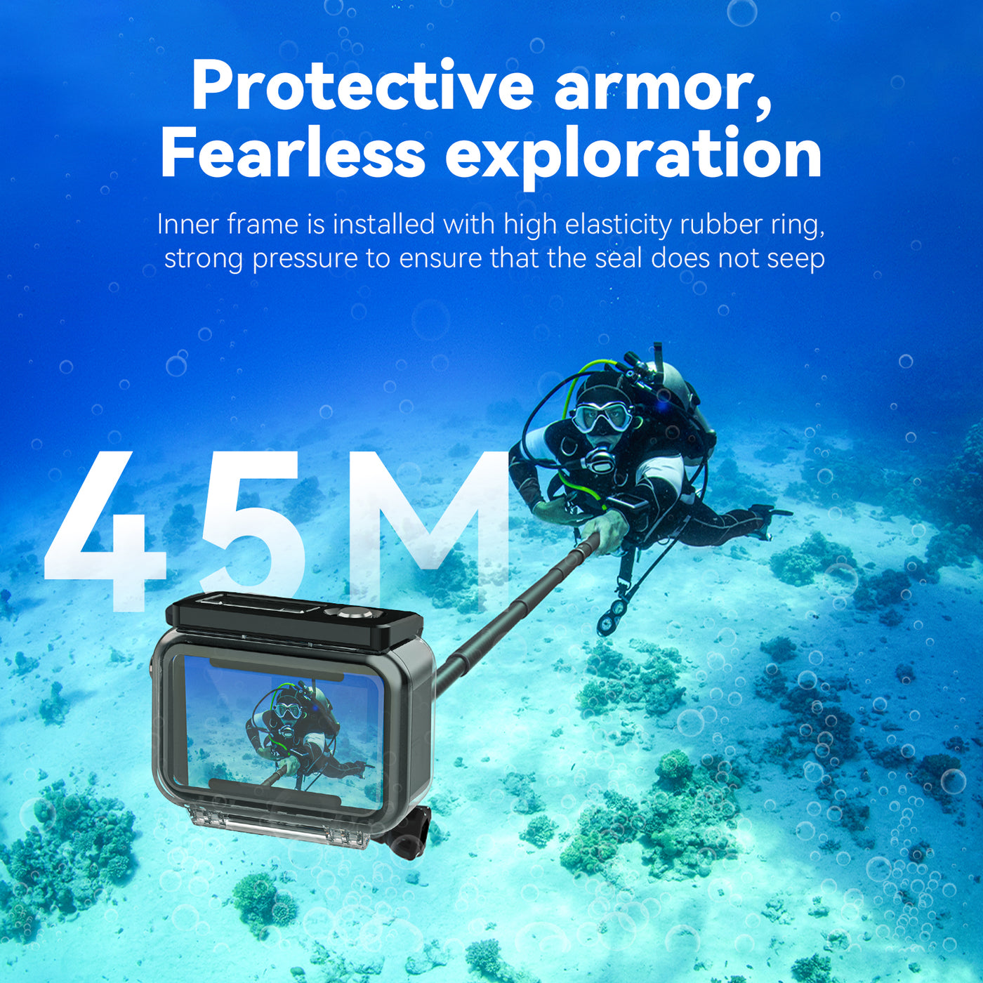 TELESIN 45 Meter Depth Waterproof Case for DJI Osmo Action 3 Action 4 Dive Housing