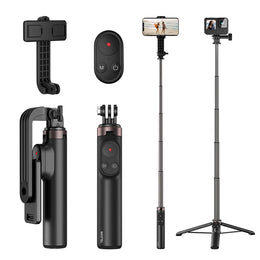 TELESIN Wireless Remote Control Selfie Stick for GoPro HERO11 HERO10 HERO9 GoPro Max with Phone Holder Clip and Tripod for Action Camera Mobile Phone TE-RCSS-001-1, 60CM