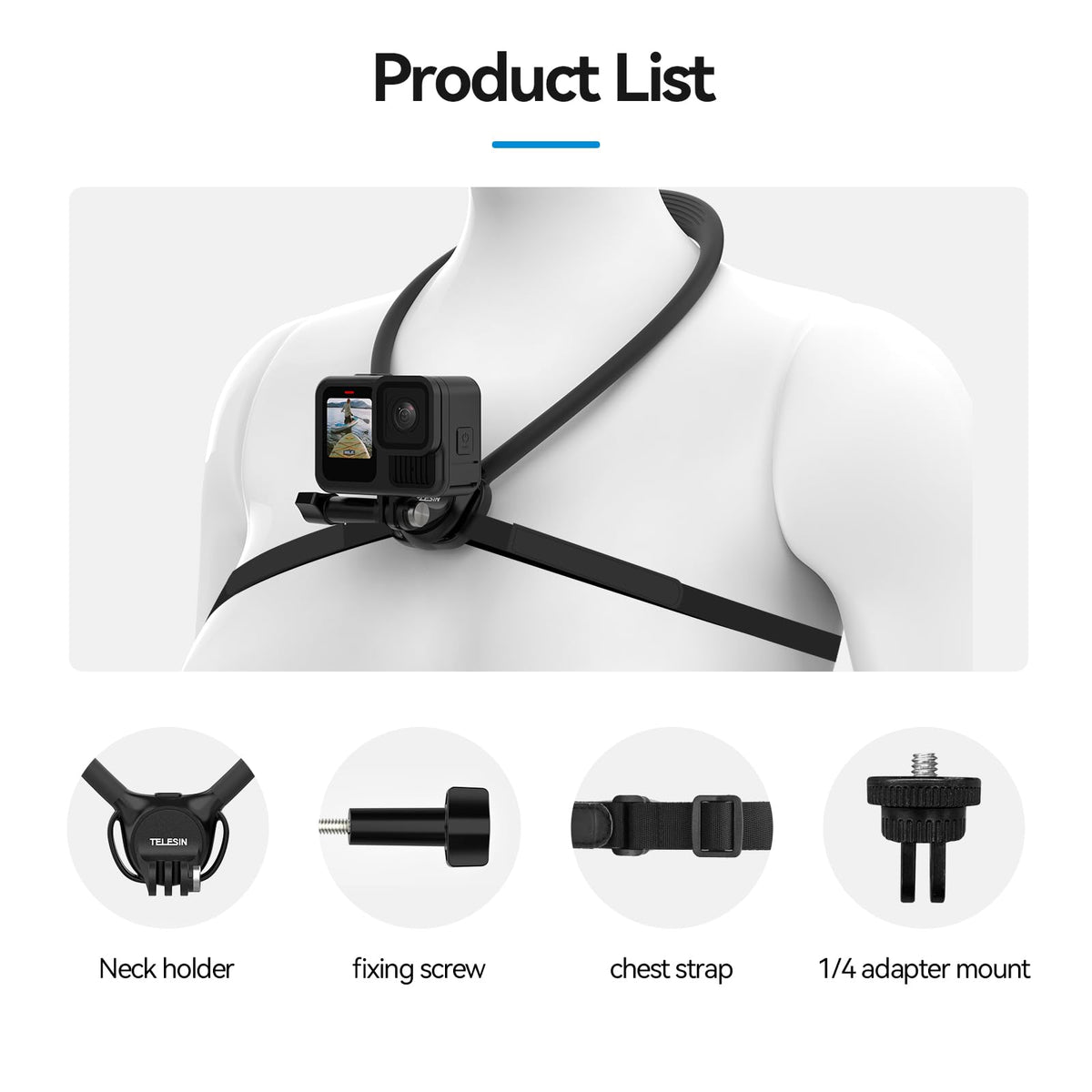 Telesin Neck Mount SE2.0 with Air Cushion Chest Strap Mount for Action Camera