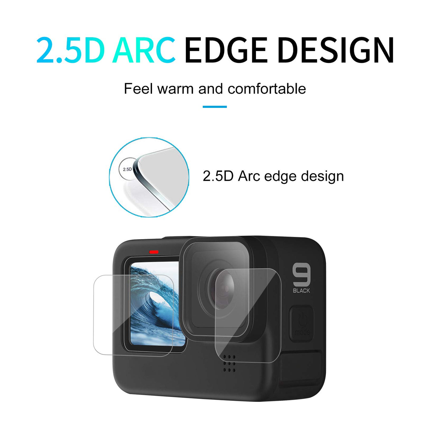 TELESIN Tempered Glass HD Film Screen Protector for GoPro Hero 12 Hero 11 Hero 10 Hero 9 Black Tempered Glass for Screen and Lens, HD Film for Front LCD Display