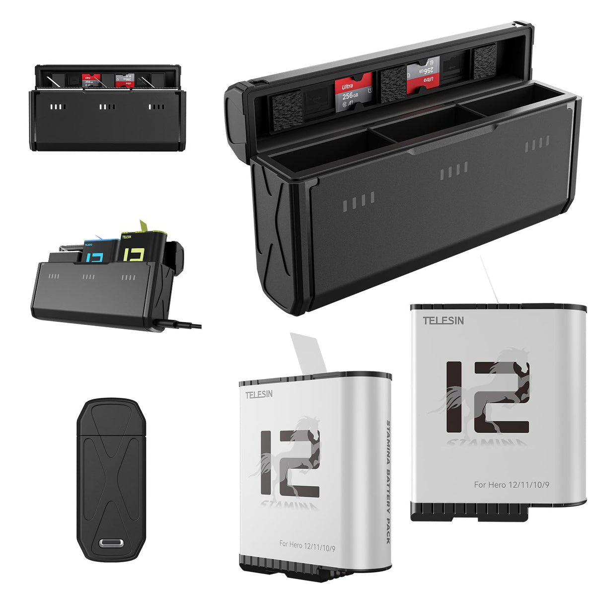 Telesin 2-Pack Stamina Battery and Pocket Charging Box Bundle for GoPro HERO12/11/10/9