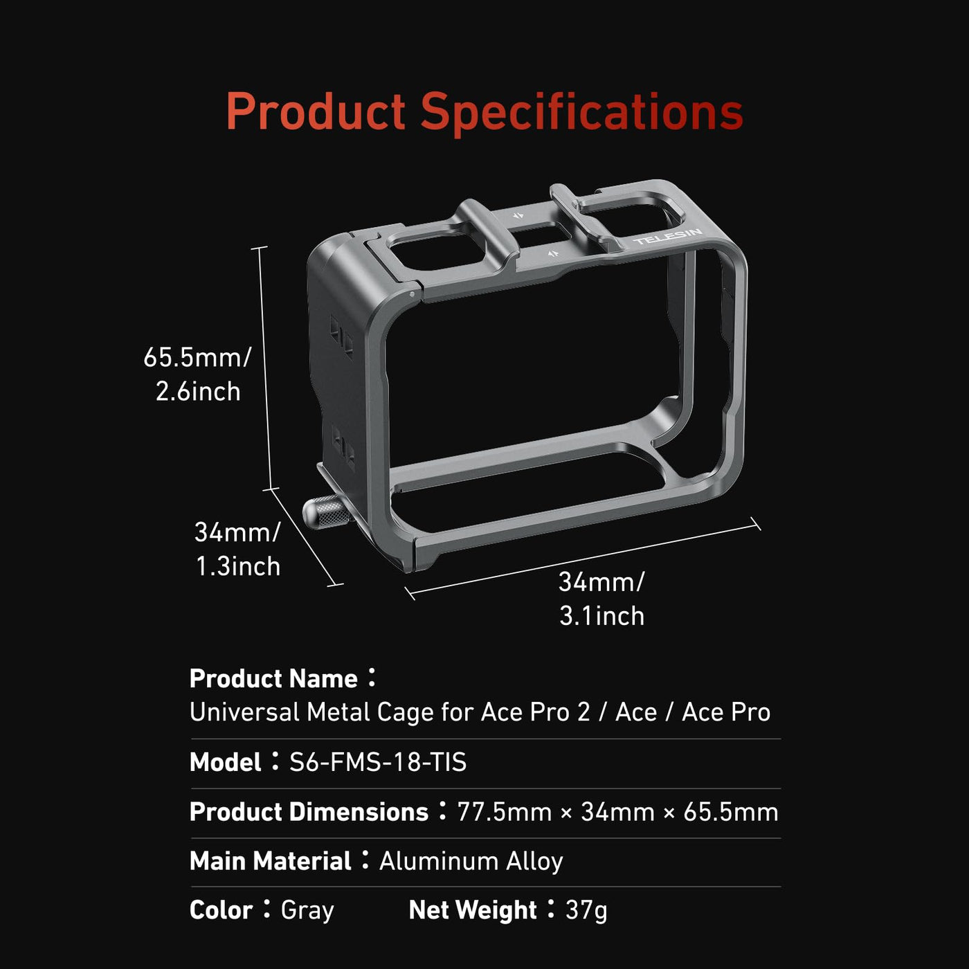 TELESIN Upgraded Metal Cage for Insta360 Ace Pro 2 / Ace Pro/Ace with Cold Shoe | Quick Release Aluminum Alloy Protective Housing Frame