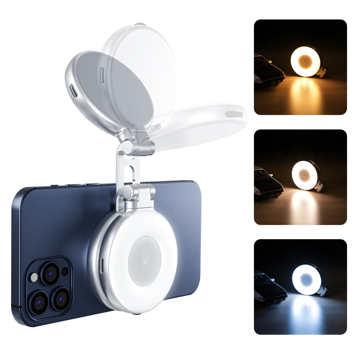 TELESIN Magnetic Selfie Ring Light Compatible with iPhone Magsafe | LED Phone Selfie Fill Light with Mirror and Sticky Ring