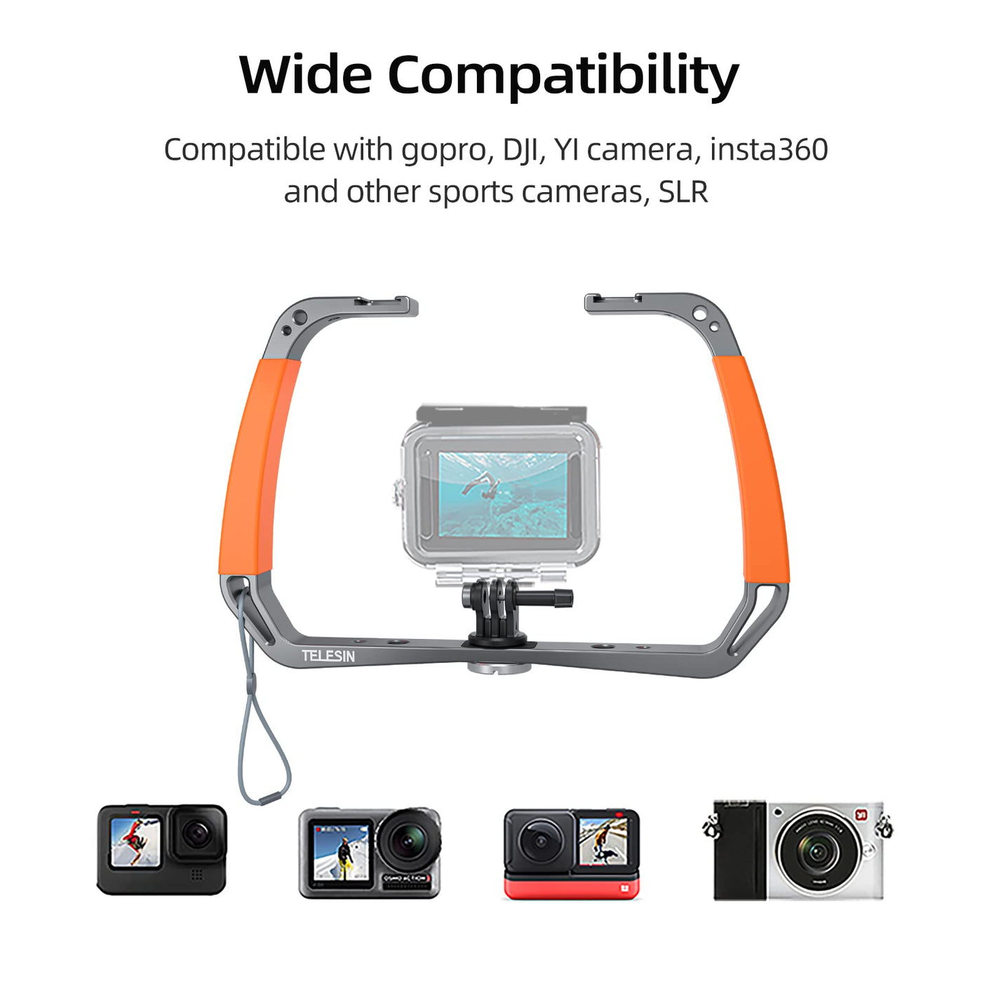 TELESIN Diving Rig Handheld Stabilizer for GoPro HERO 11 10 9 8 with Cold Shoe Mount Wrist Strap for DJI Action 2 Osmo Action Insta360 ONE R Action Cameras