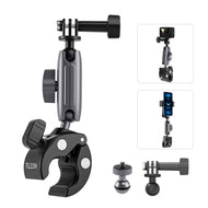 TELESIN Claw Clamp Mount with Dua Ball Head for Action Camera Smartphone, Bike Motorcycle Handlebar Clip 360 Degree Adjustable Magic Arm