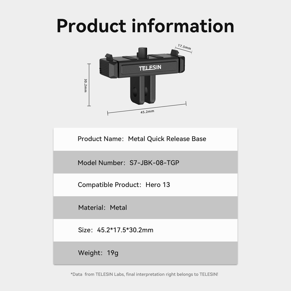 Telesin Magnetic Quick Release Metal Base Mount for GoPro HERO 13 Black