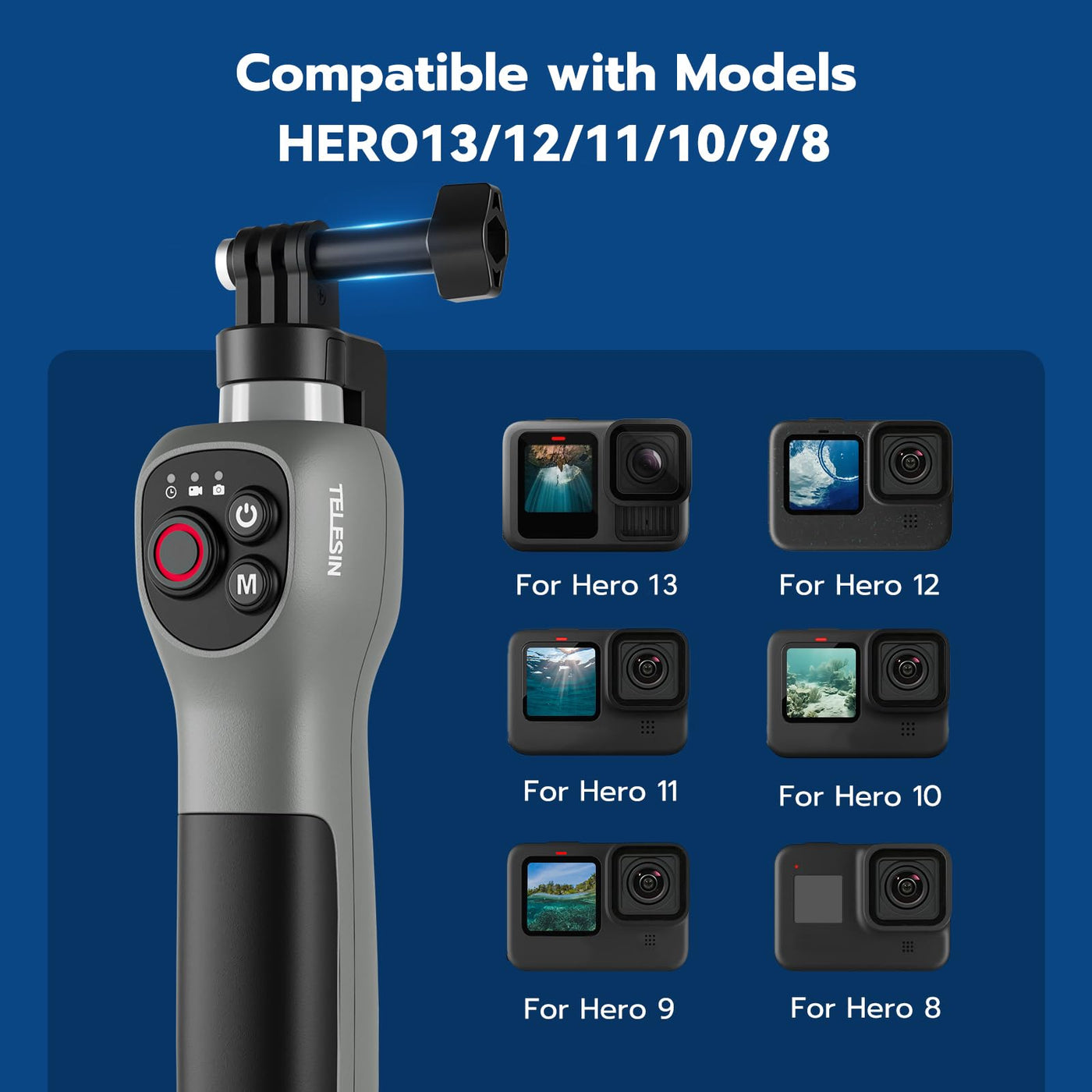 TELESIN Underwater Selfie Stick with Bluetooth Remote Control for GoPro HERO13 12 11 10 9 8 | Waterproof & Extendable for Diving Surfing Snorkeling