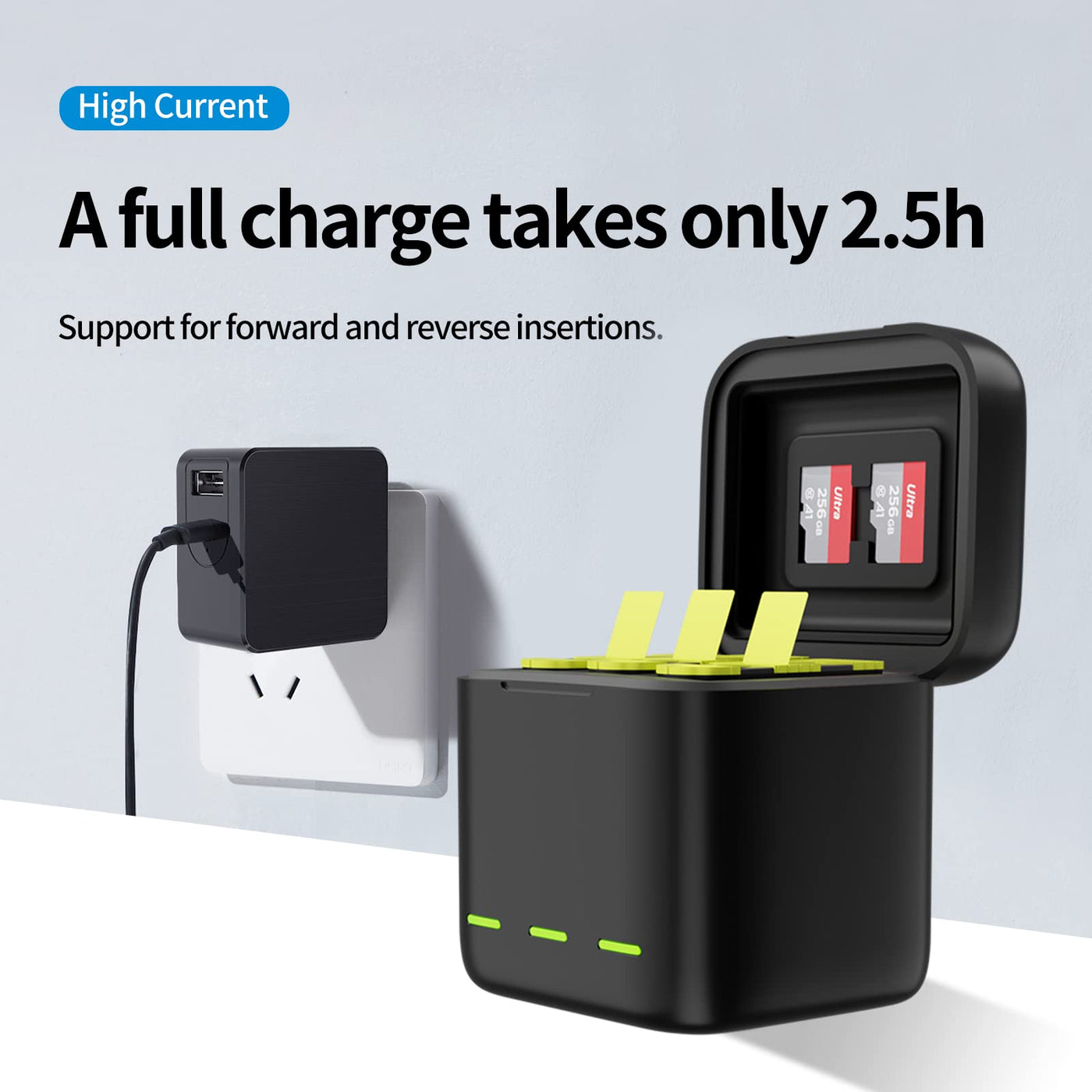 TELESIN 3 Slots Storage Charger Box For GoPro HERO12 HERO11 HERO10 HERO9 Black Action Camera