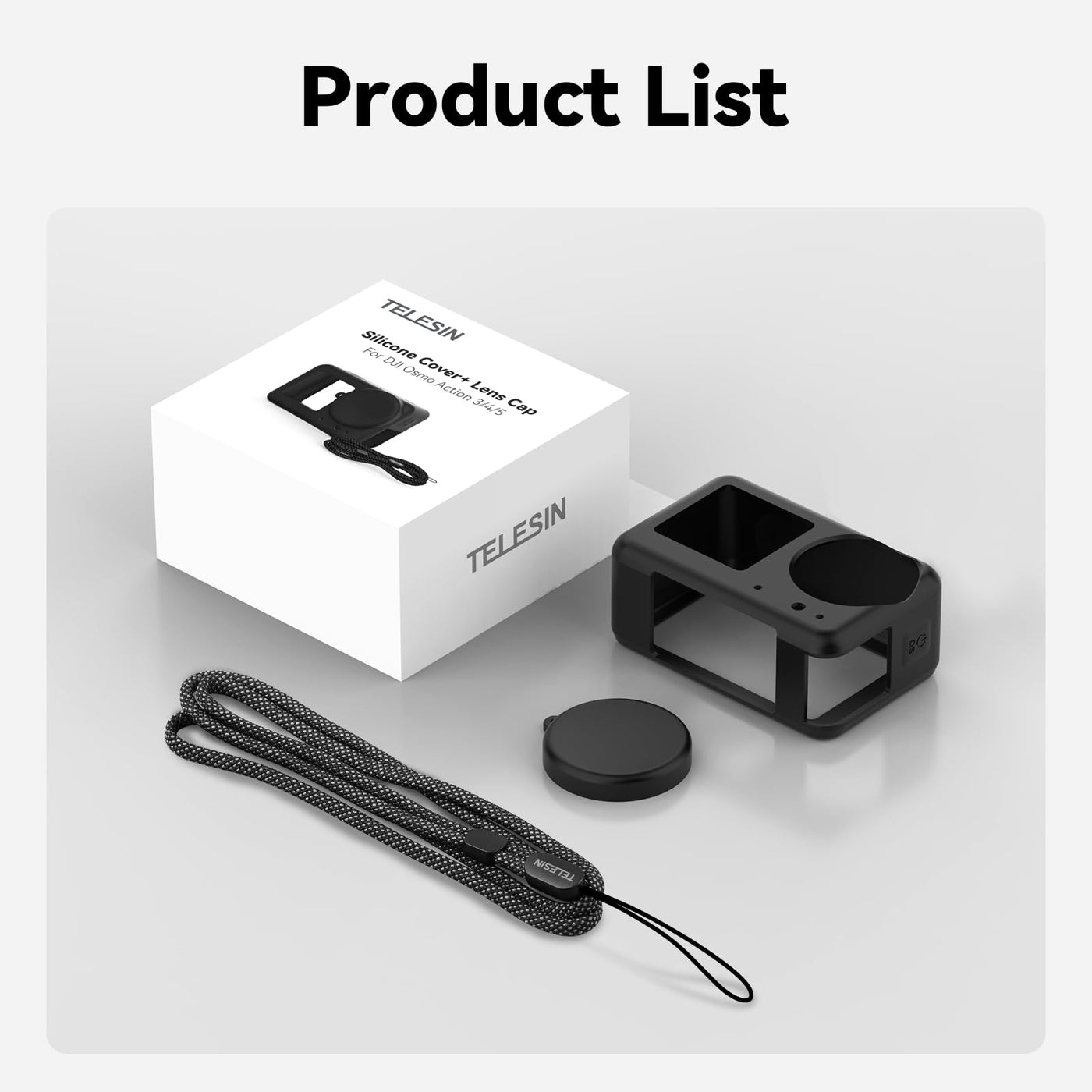 TELESIN Silicone Case with Lens Cap for DJI Osmo Action 5 Pro Action 4 Action 3 Silicone Protective Cover
