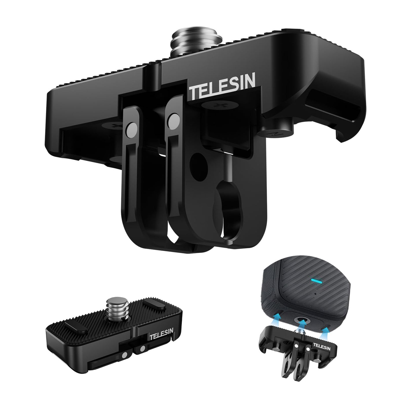TELESIN Quick Release Base Mount For Insta360 X4 | Magnetic Aluminum Two-Claw Adapter with 1/4" Screw