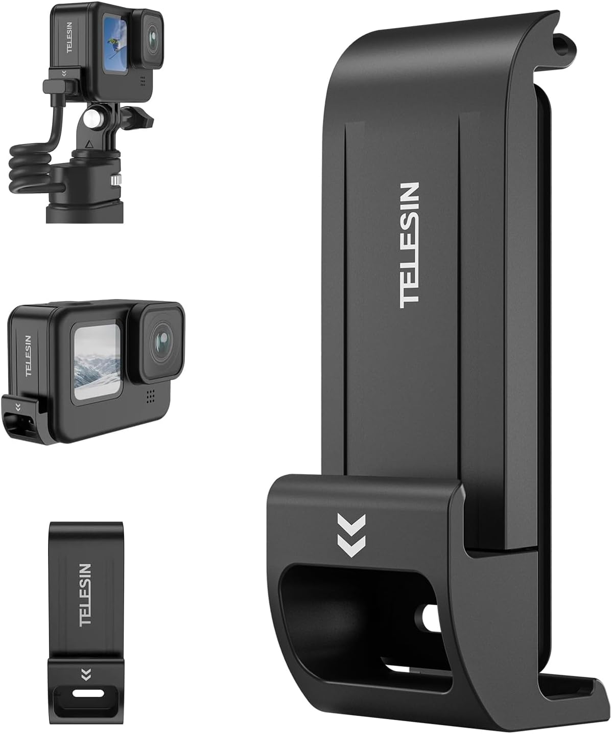 TELESIN Plastic Rechargeable Side Cover Rainproof Snowproof for GoPro Hero 12 Hero 11 Hero 10 Hero 9 Black