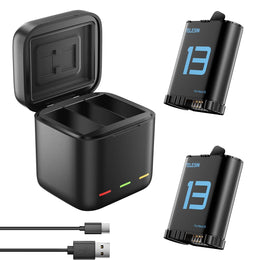 TELESIN 2-Pack Batteries and 3 Slots Storage Charger for GoPro HERO13 Black | Compatible with Original GoPro 13 Charger and Batteries