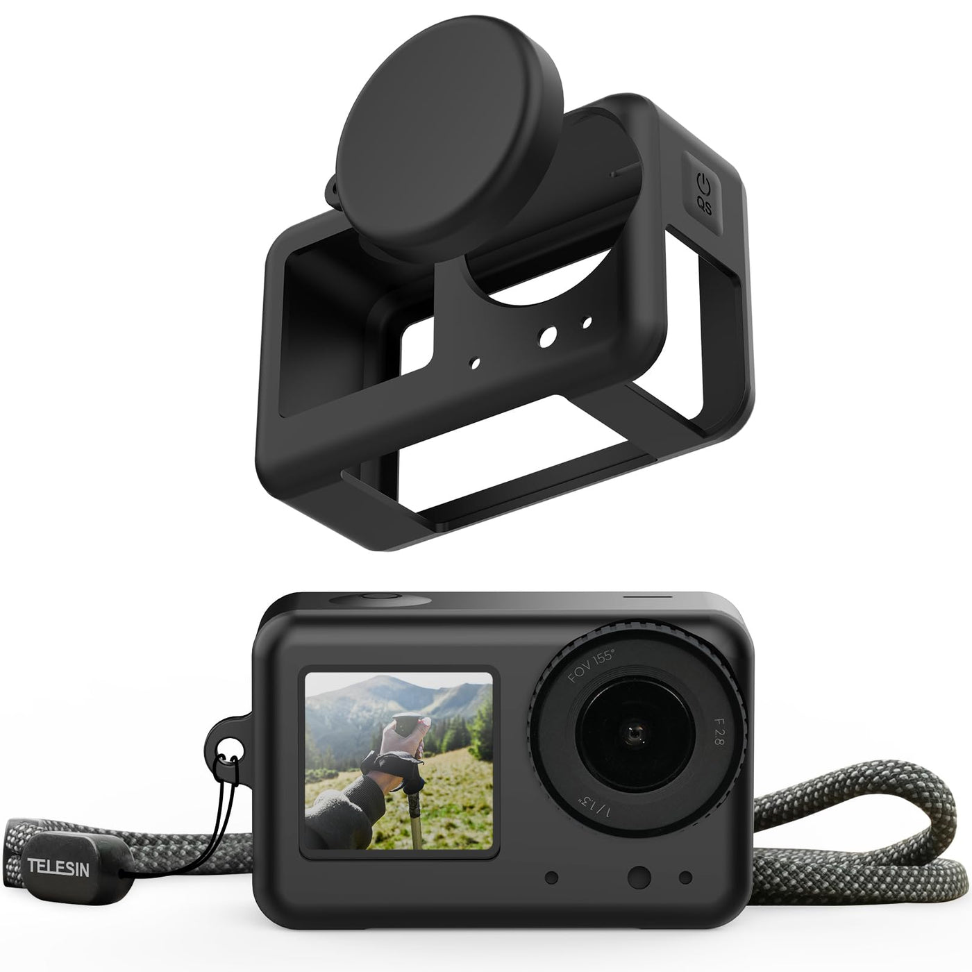 TELESIN Upgraded Silicone Case 2.0 For DJI Osmo Action 3 4 5 Pro with Lens Cap | Drop Proof DJI Action 3 4 5 Protective Case