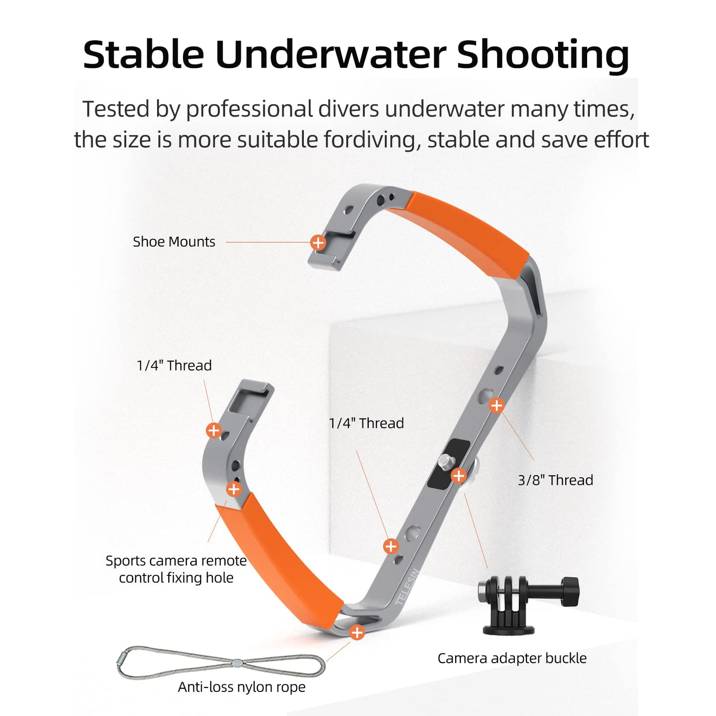 TELESIN Diving Rig Handheld Stabilizer for GoPro HERO 11 10 9 8 with Cold Shoe Mount Wrist Strap for DJI Action 2 Osmo Action Insta360 ONE R Action Cameras