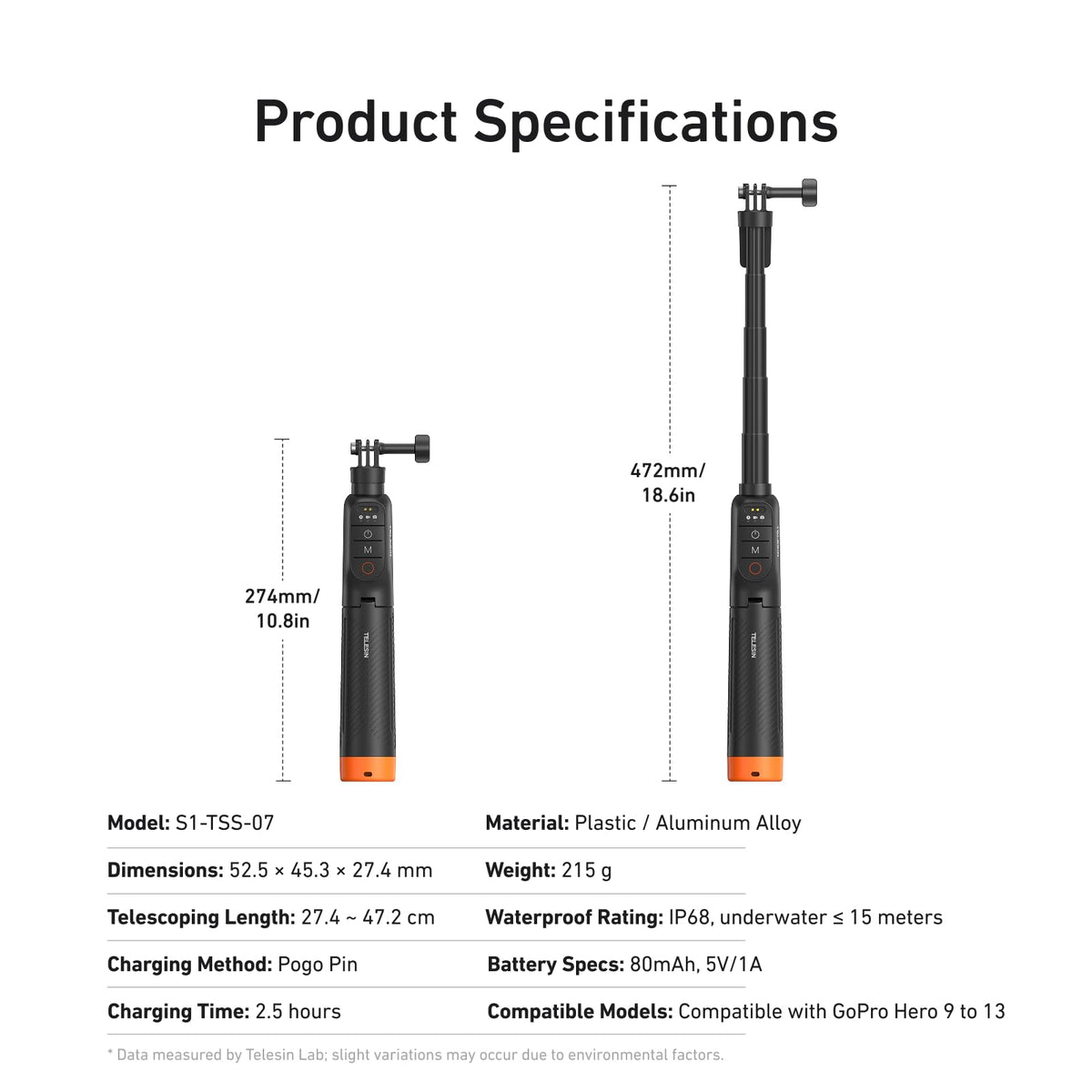 Telesin 3-in-1 Bluetooth Remote Control Floating Tripod for GoPro HERO13/12/11/10/9/Max