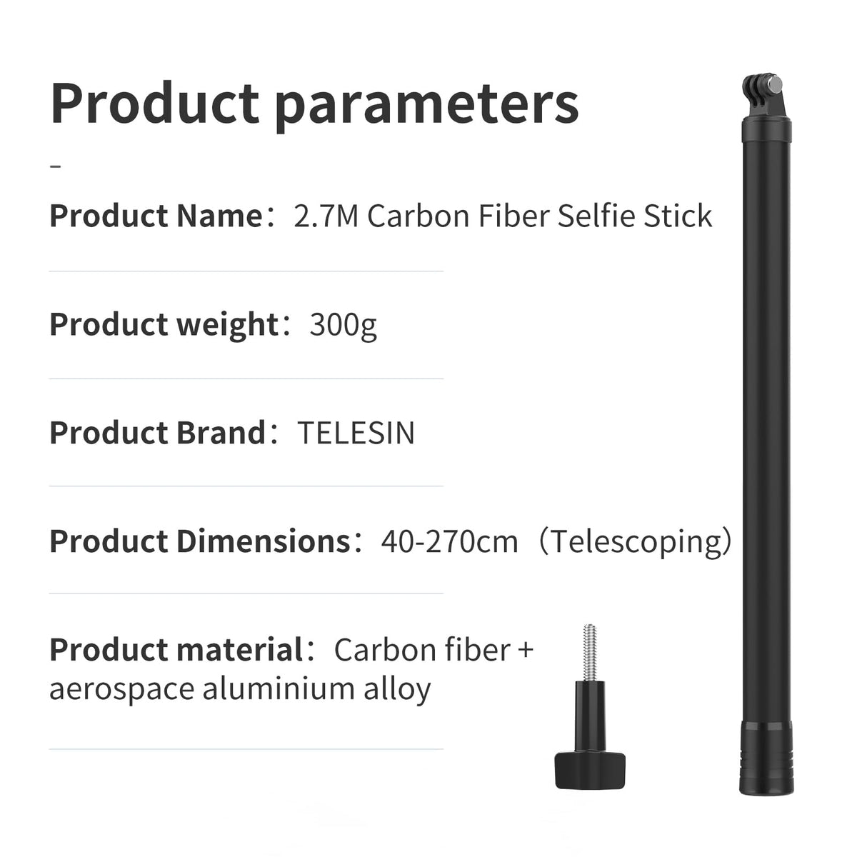 Telesin 2nd Gen 2.7M Ultra Long Carbon Fiber Selfie Stick