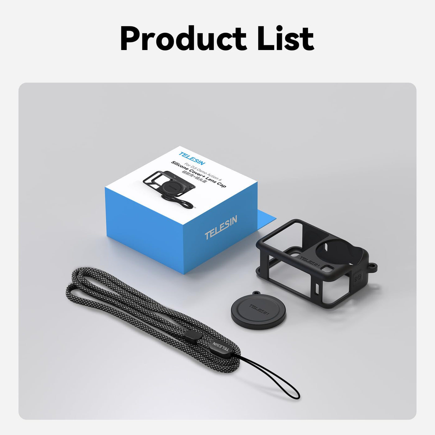 TELESIN Silicone Protective Case with Lens Cap & Lanyard for DJI Osmo Action 6 | Anti-Scratch Soft Cover Dustproof Protection for Action 6 (Black)