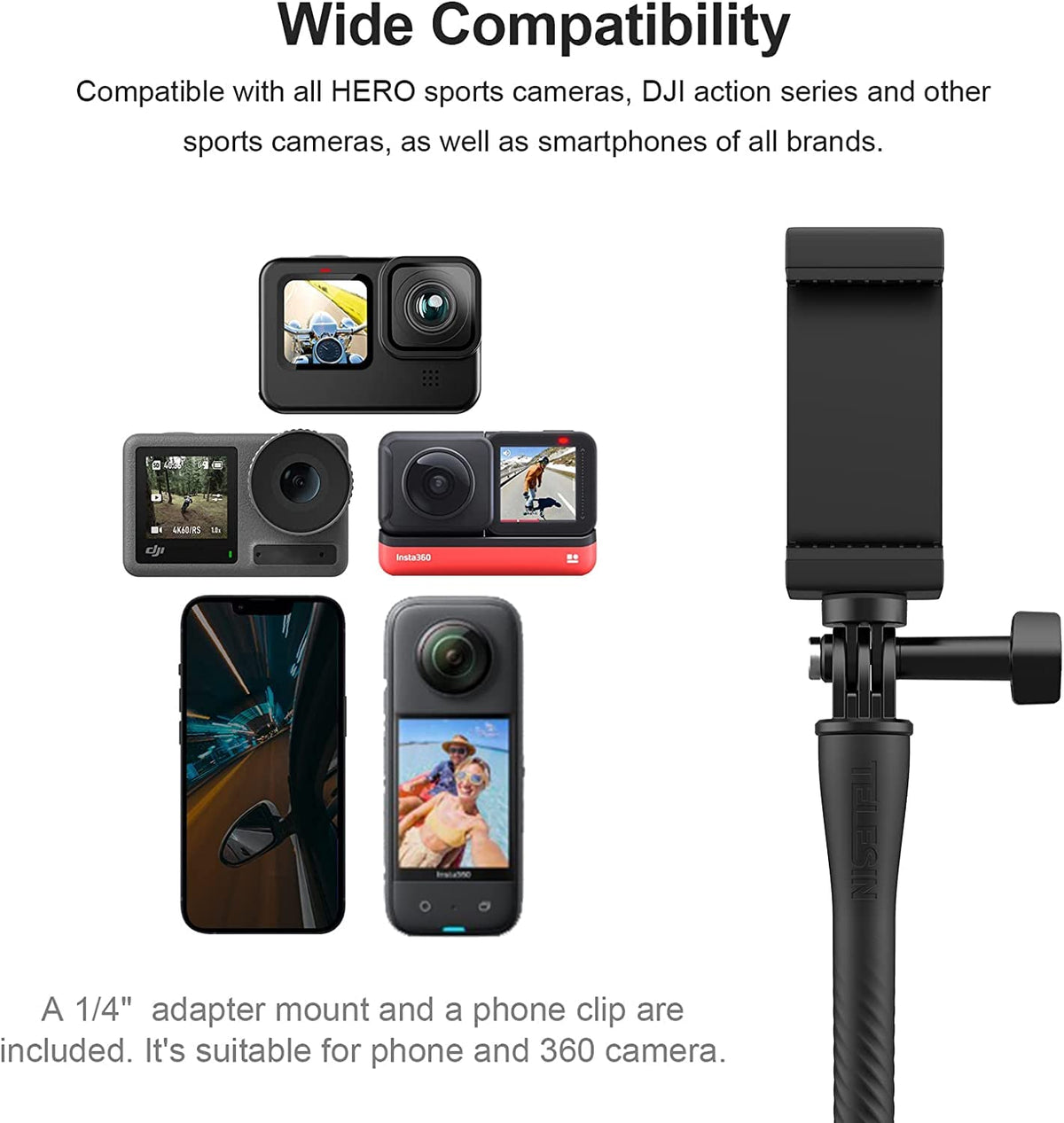 Telesin Flexible Mount with Phone Holder for Action Camera and Mobile Phone