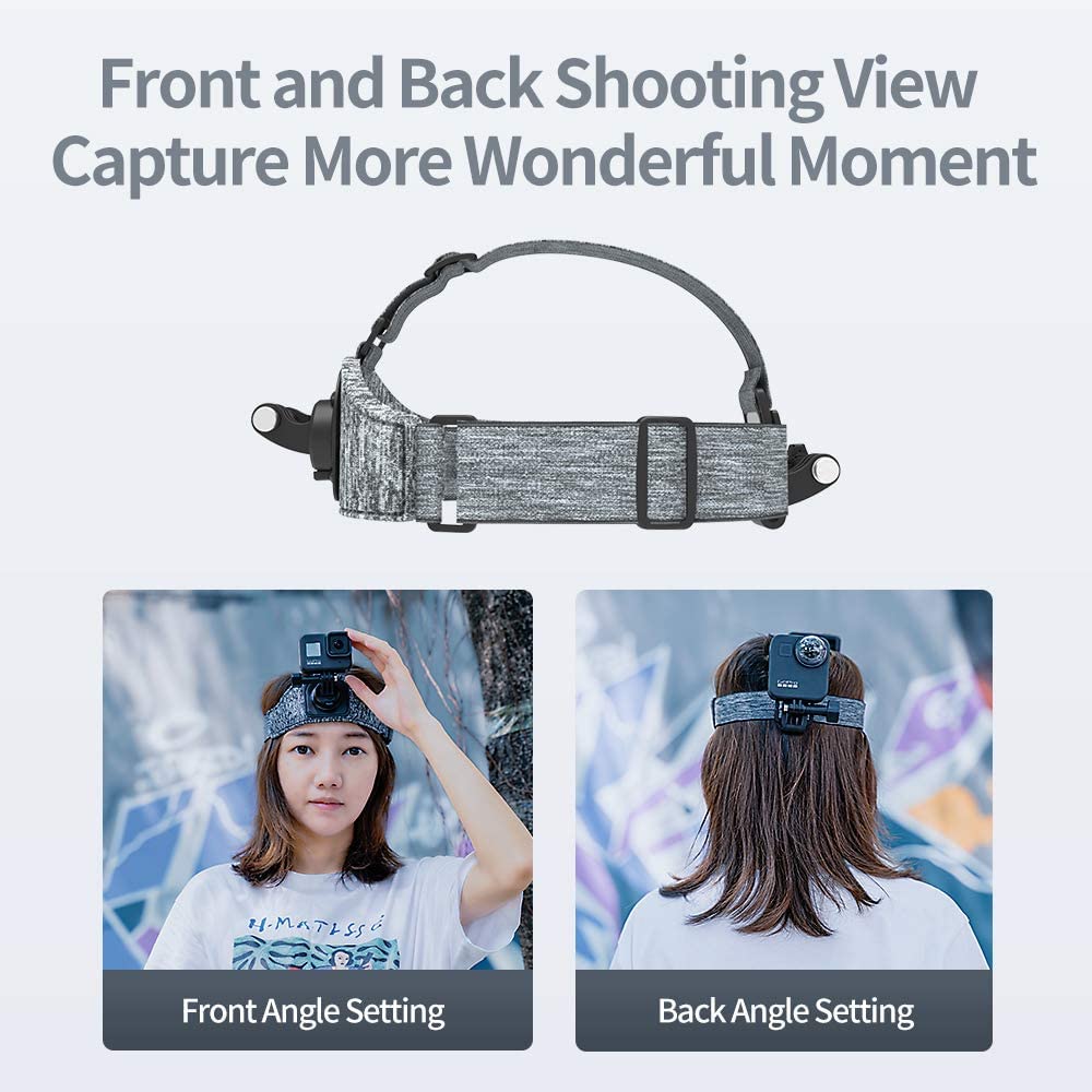 TELESIN Head Strap Mount 180° Rotation Front & Back Dual Angle with Quick Release Hat Clip Compatible with GoPro Hero 11 10 9 8 7 6 MAX Insta360 One R One X2 GO2 DJI Action 2 Osmo Action Pocket