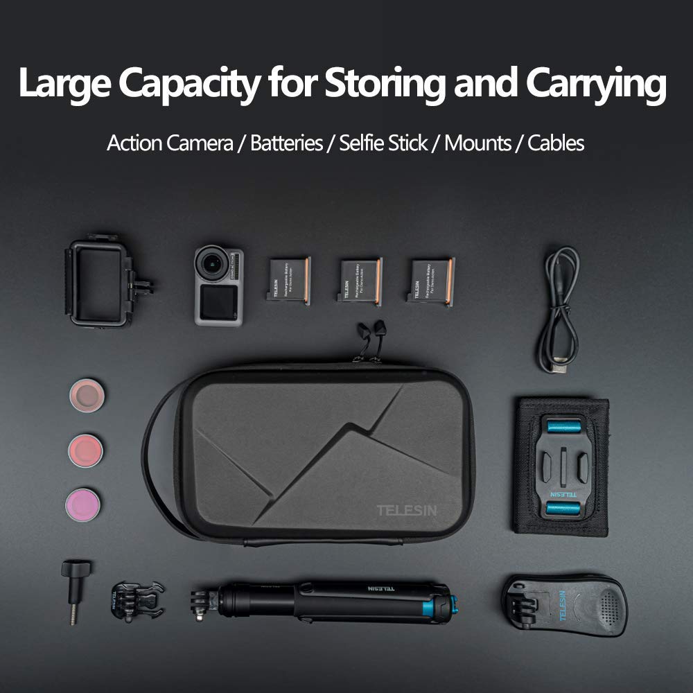 TELESIN Portable Storage Bag Carrying Case Adjustable Space for GoPro HERO 12 11 10 9, DJI Osmo Action/Pocket, Insta360 and Digital Camera Accessories
