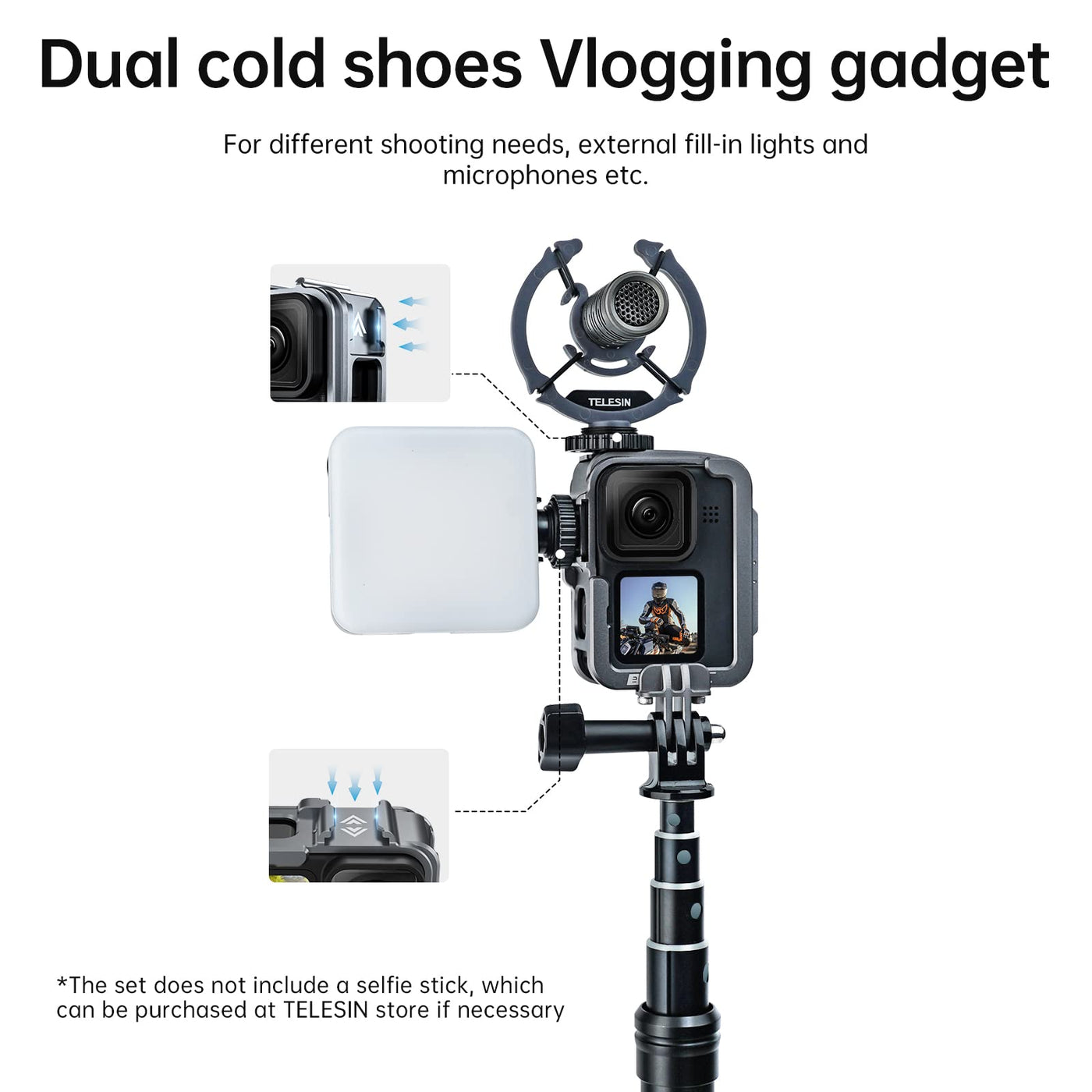 TELESIN Aluminum Alloy Cage Combo Set for GoPro Hero 11 Hero 10 Hero 9 Black Metal Housing Supports Vertical Shooting