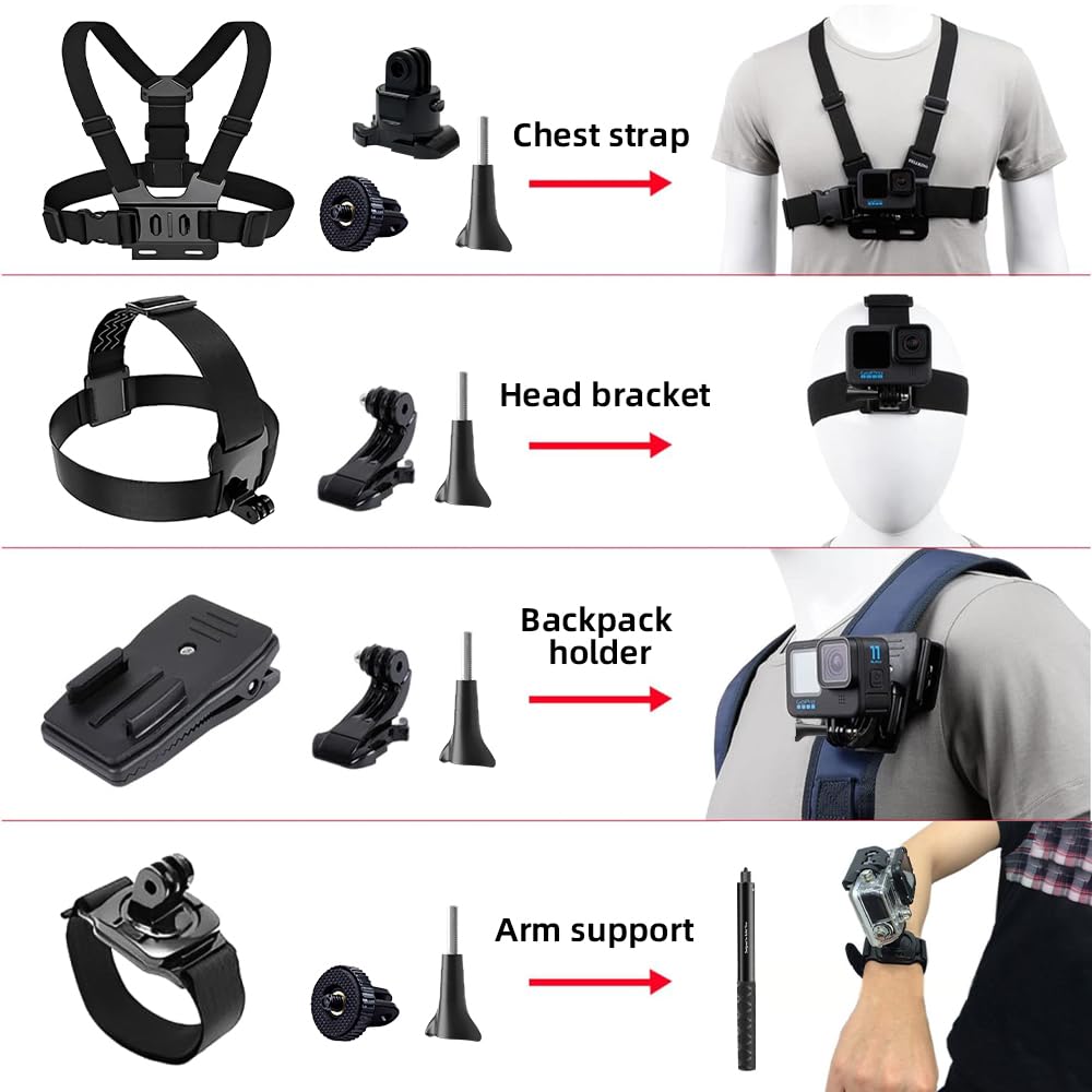 iGeek 65pcs Action Camera Accesories Kit | All in One Bundle Accesories Pack for GoPro Insta360 DJI Osmo Sports Cameras