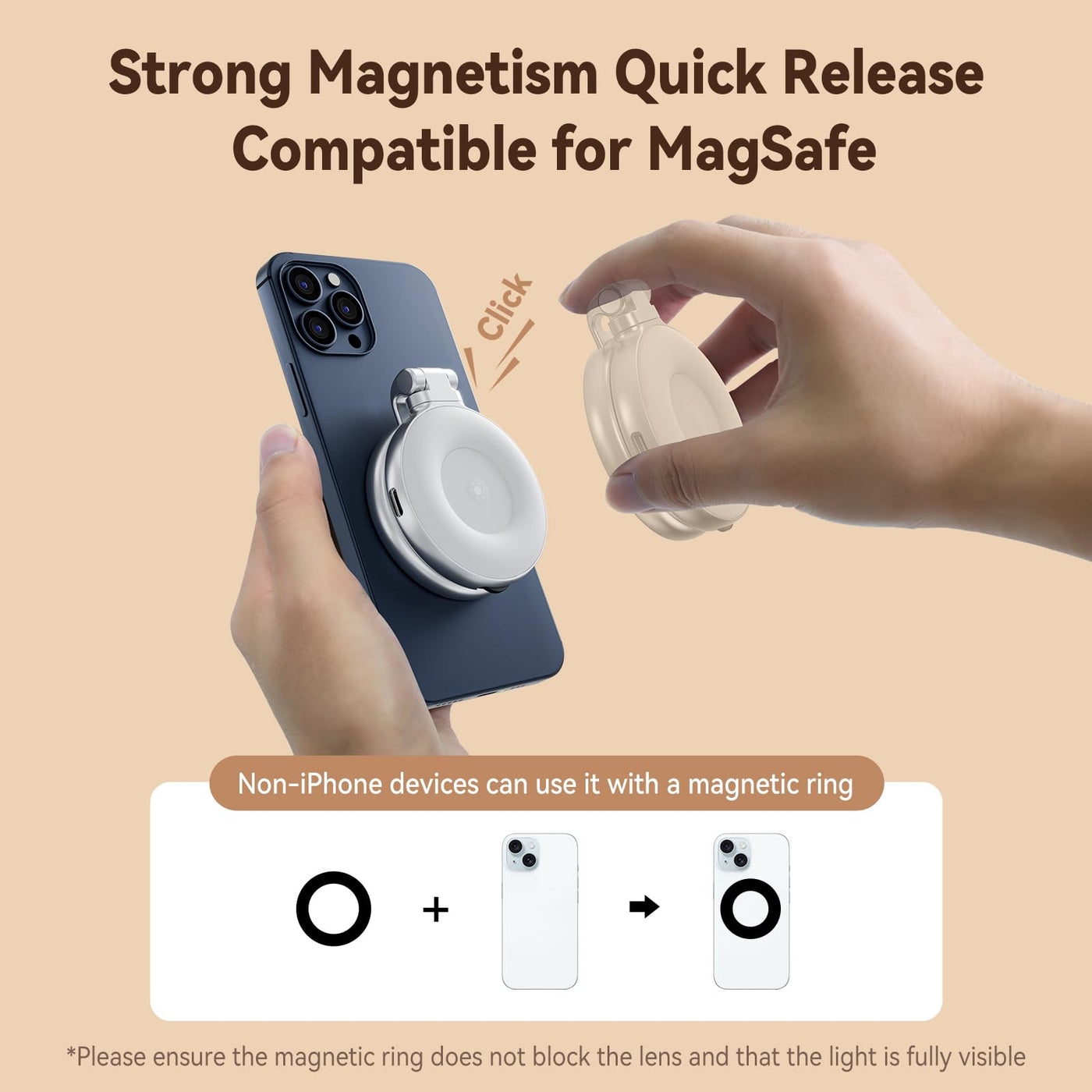 TELESIN Magnetic Selfie Ring Light Compatible with iPhone Magsafe | LED Phone Selfie Fill Light with Mirror and Sticky Ring