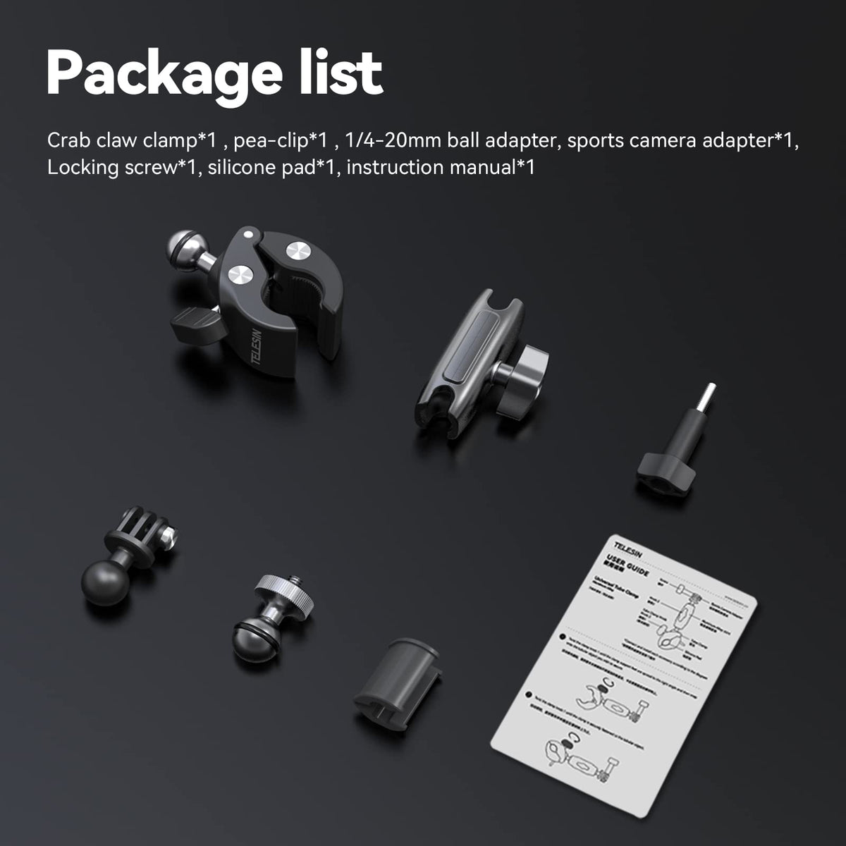 Telesin Claw Clamp Mount with Dua Ball Head
