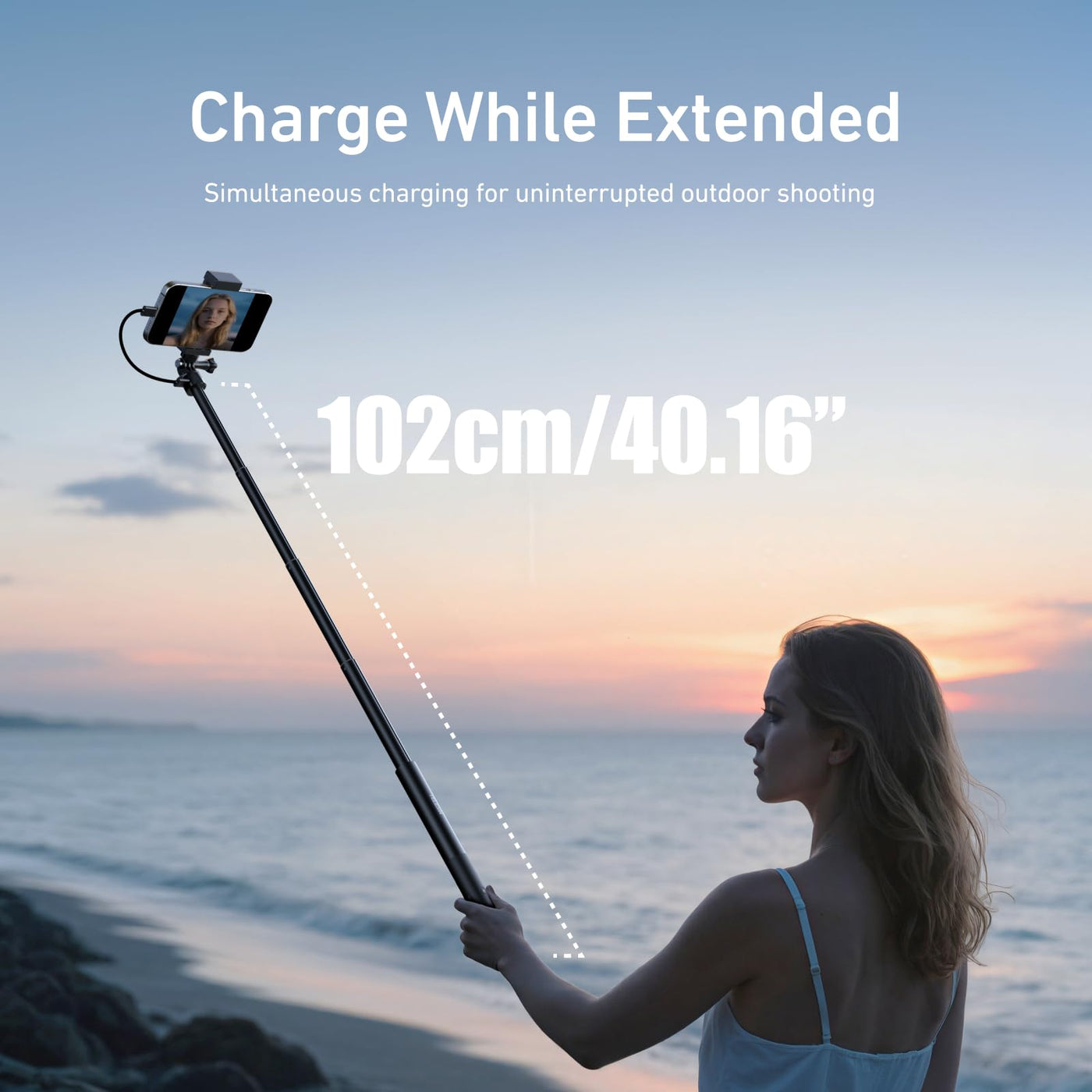 TELESIN Power Selfie Stick 2.0 | 5000mAh Battery Grip, Portable Charging Monopod Pole for GoPro Insta360 DJI Action Camera, Mobile Phone