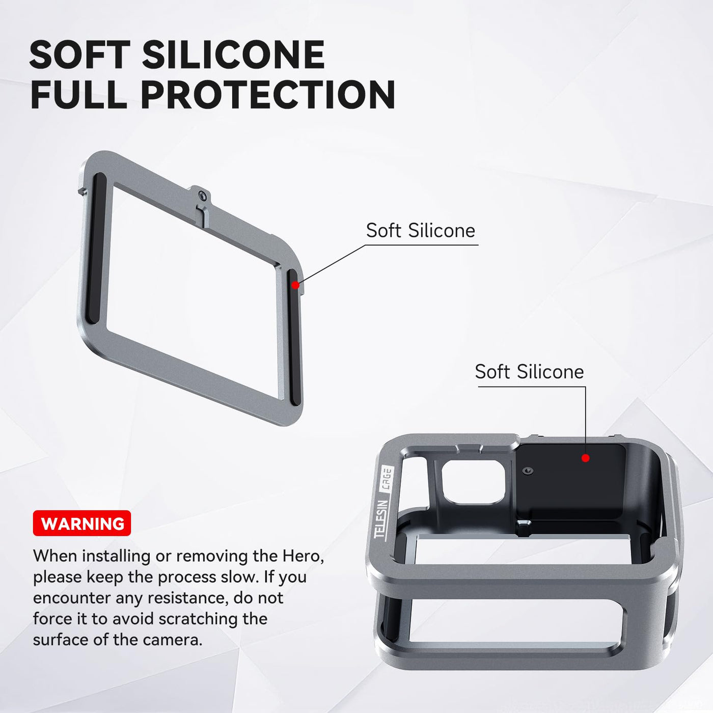 TELESIN Upgraded Aluminum Metal Cage for GoPro HERO 13/12/11/10/9 | Protective Housing Frame Case with Lens Filter Compatibility and Cold Shoe Mount