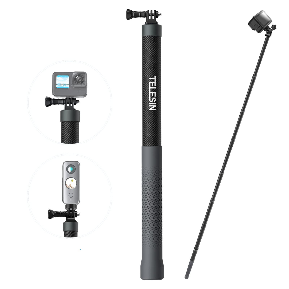 Telesin 2nd Gen 3 Meter Ultra Long Carbon Fiber Invisible Selfie Stick for Action Camera