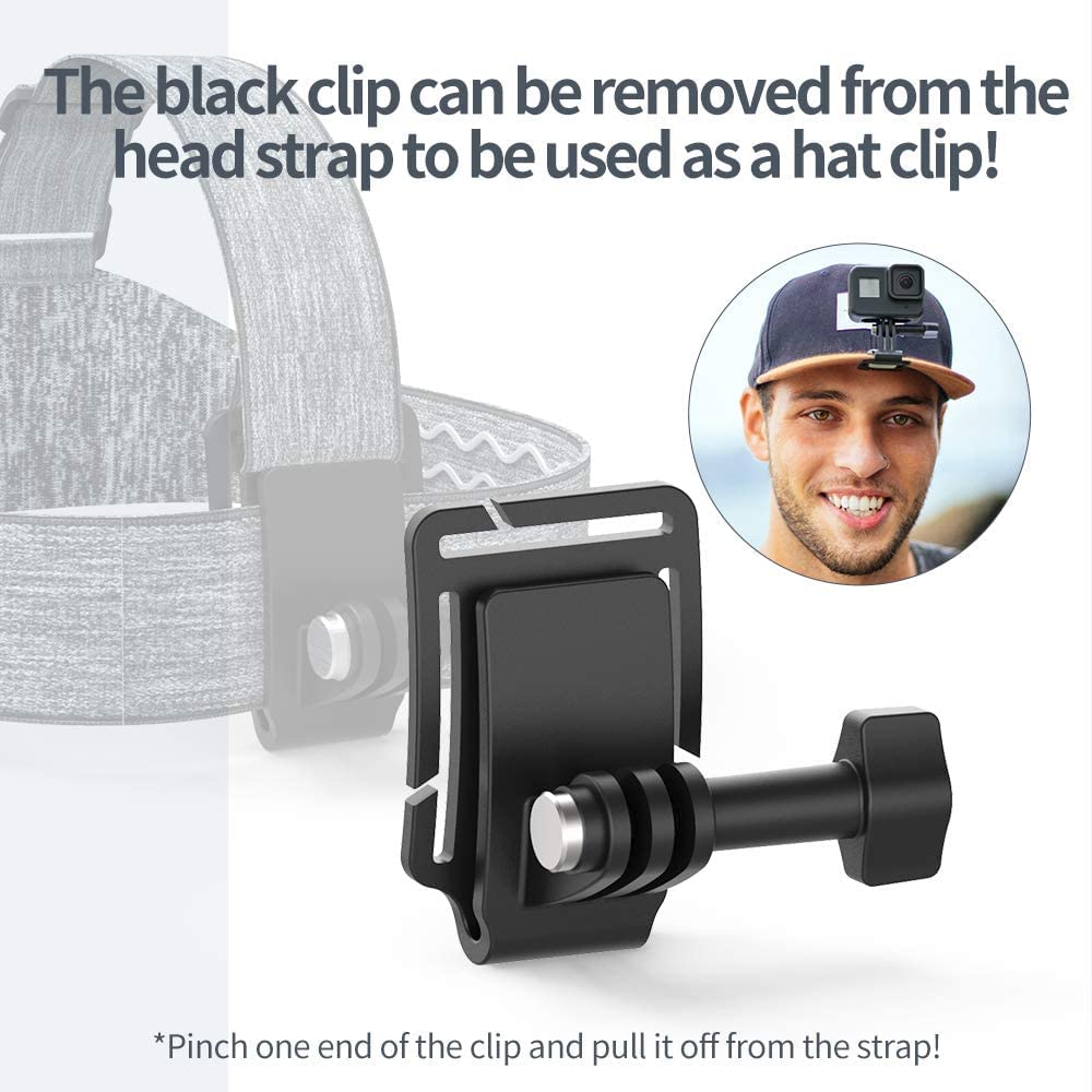 TELESIN Head Strap Mount 180° Rotation Front & Back Dual Angle with Quick Release Hat Clip Compatible with GoPro Hero 11 10 9 8 7 6 MAX Insta360 One R One X2 GO2 DJI Action 2 Osmo Action Pocket