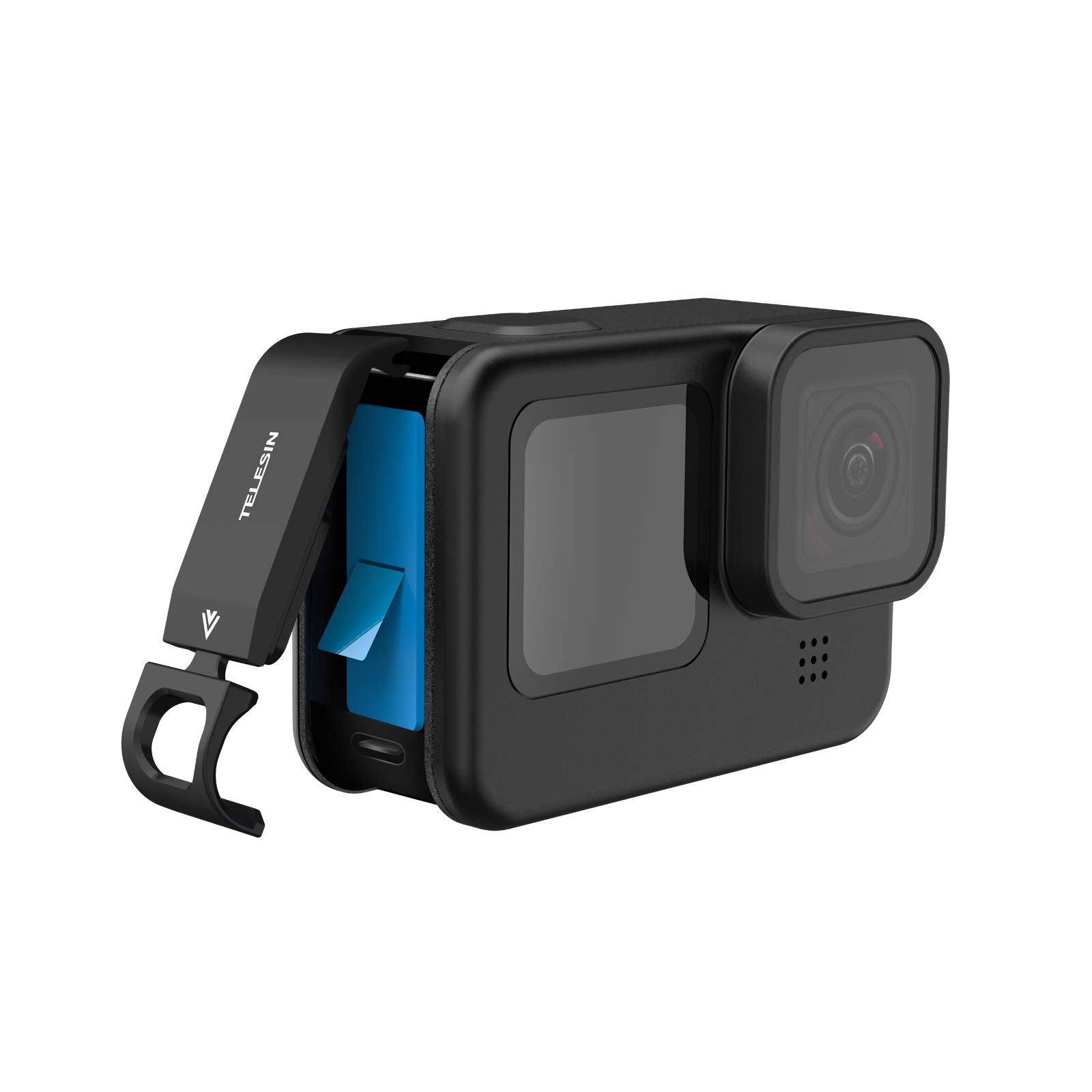 TELESIN Removable Metal Battery Door Compatible with GoPro Hero 9 Black Side Cover Replacement