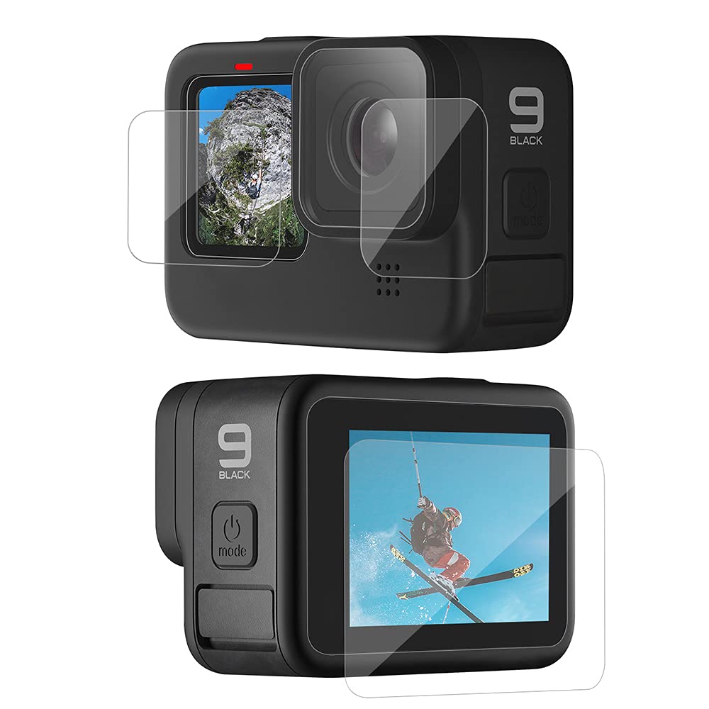 TELESIN Tempered Glass HD Film Screen Protector for GoPro Hero 12 Hero 11 Hero 10 Hero 9 Black Tempered Glass for Screen and Lens, HD Film for Front LCD Display