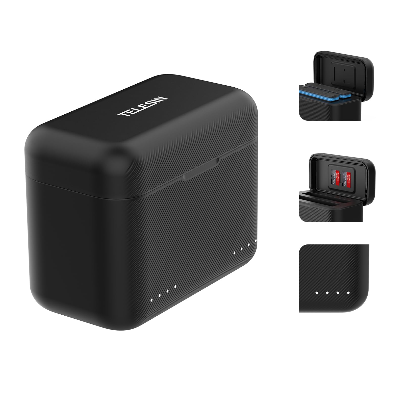 TELESIN Dual Slot PD3.0 Fast Charger for Insta360 X5 | Portable Storage Box Battery Charger with MicroSD Card Slots and Type-C Cable