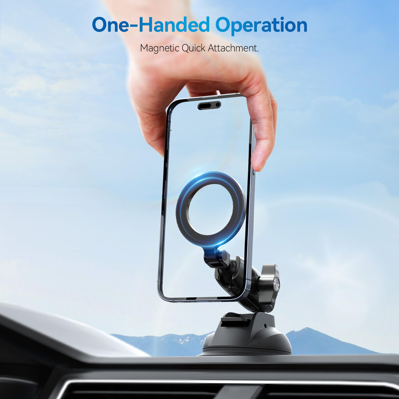 TELESIN Magnetic Suction Cup Mobile Phone Car Mount Compatible with MagSafe | 360° Adjustable Car Windshield Phone Holder Stand for iPhone Android