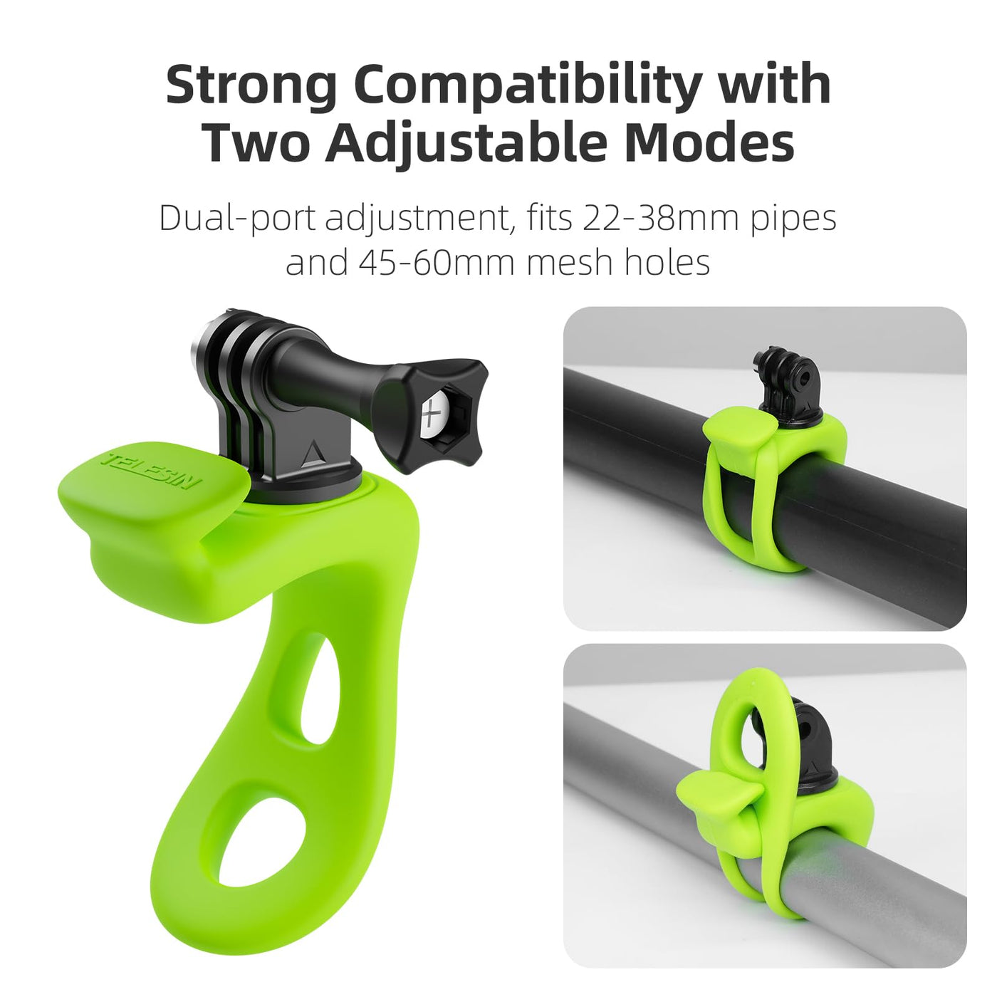 TELESIN Action Camera Elastic Silicone Strap Mount | Flexible Wrap Band Bike Motorcycle Handlebar Mount Accessories for GoPro Insta360 DJI Action Osmo Pocket - Black