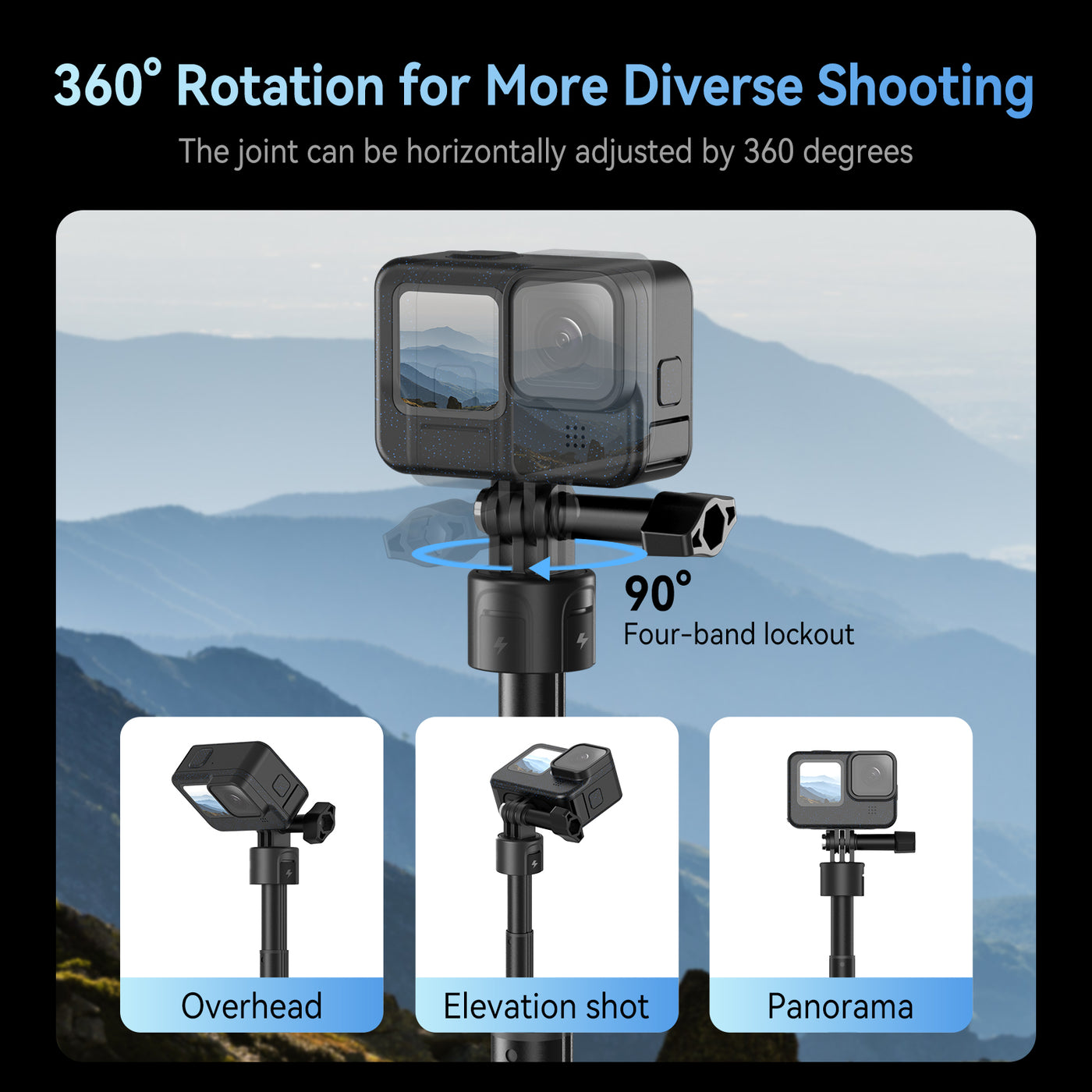 TELESIN Shorty Power Grip Rechargeable Selfie Stick with Remote Control for GoPro HERO13/12/11/10/9/MAX | 5000mAh Battery Tripod Stand Extension