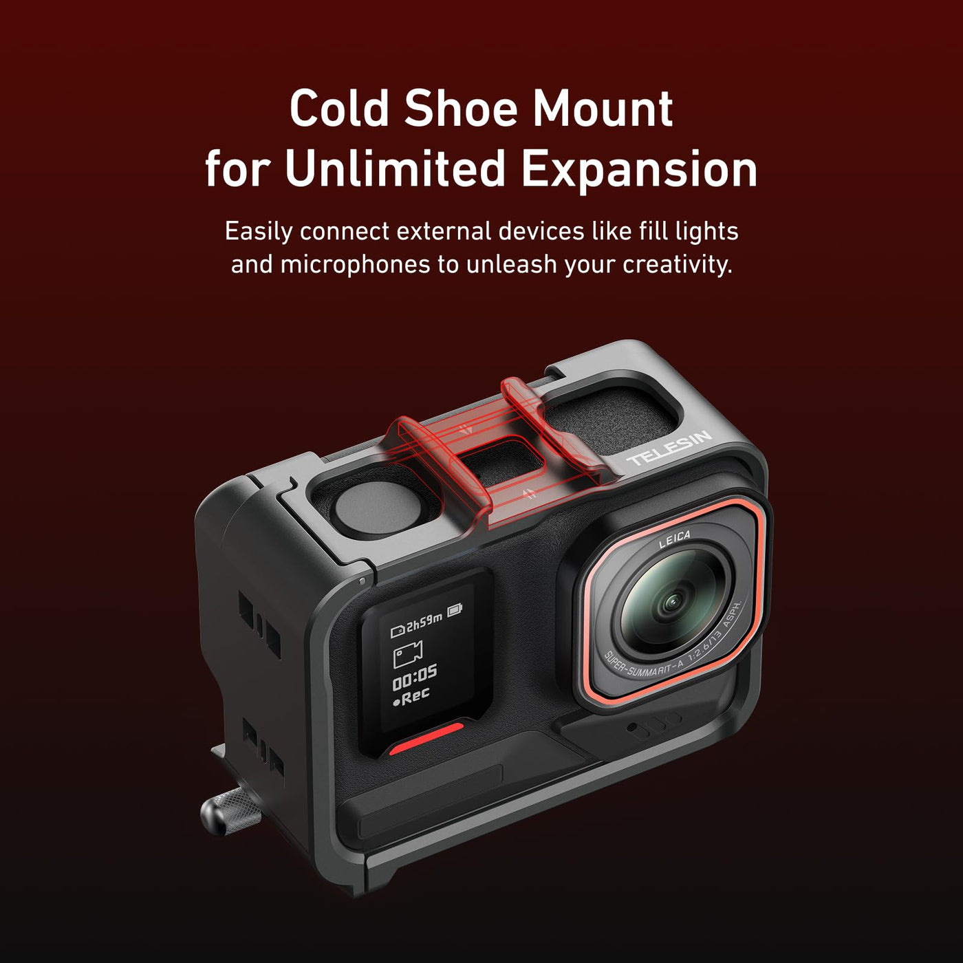 TELESIN Upgraded Metal Cage for Insta360 Ace Pro 2 / Ace Pro/Ace with Cold Shoe | Quick Release Aluminum Alloy Protective Housing Frame